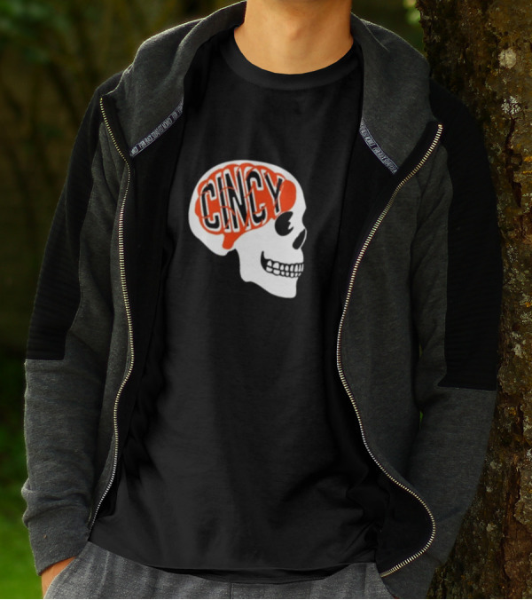 Cincy On The Brain Football Helmet Skull T-Shirt