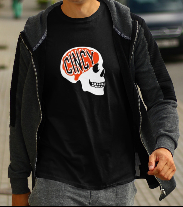 Cincy On The Brain Football Helmet Skull T-Shirt
