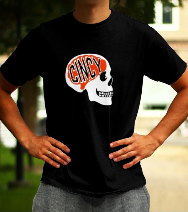 Cincy On The Brain Football Helmet Skull T-Shirt