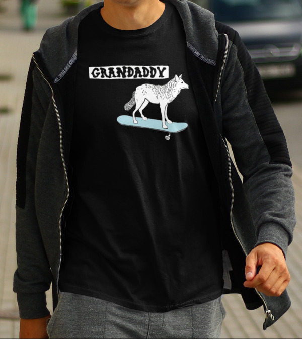 Grandaddy Wolf On Skateboard Blu Wav T-Shirt