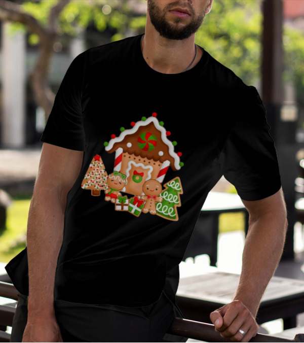 Gingerbread House Christmas With Peppermint And Cookie Decorations T-Shirt