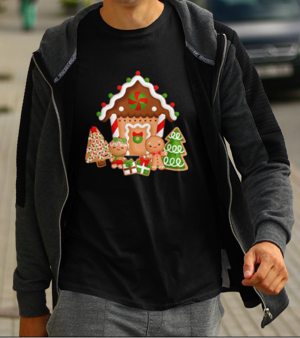 Gingerbread House Christmas With Peppermint And Cookie Decorations T-Shirt