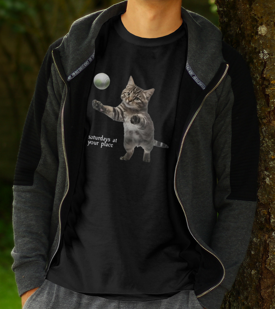 No Sleep Records Cat Playing Tennis Ball Saturdays At Your Place T-Shirt