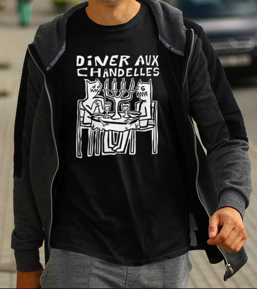 Iskream5 Diner Aux Chandelles Candlelit Dinner With Cat Creatures T-Shirt
