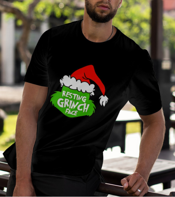 Resting Grinch Face Santa Hat Christmas T-Shirt