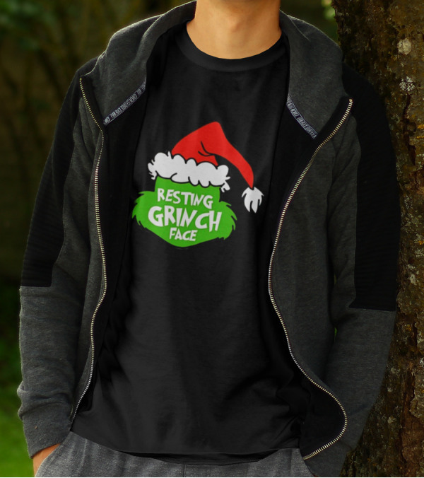 Resting Grinch Face Santa Hat Christmas T-Shirt
