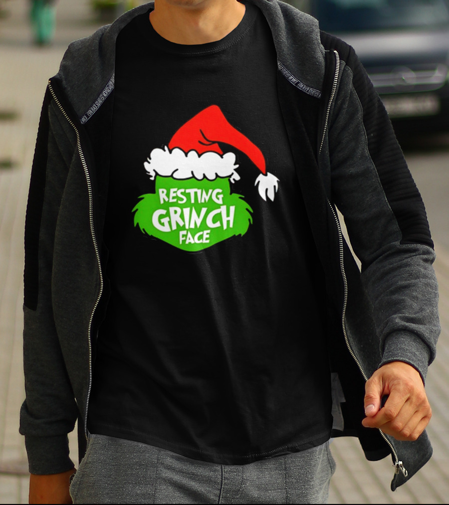 Resting Grinch Face Santa Hat Christmas T-Shirt