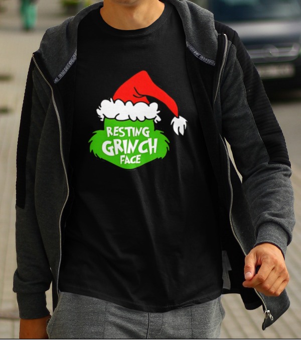 Resting Grinch Face Santa Hat Christmas T-Shirt