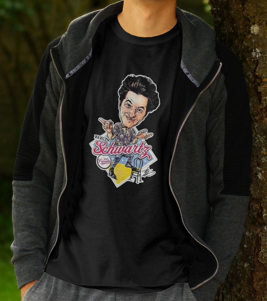 Ben Schwartz Character Illustration With Yellow Stage And Blue Chair T-Shirt