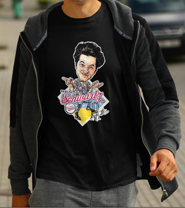 Ben Schwartz Character Illustration With Yellow Stage And Blue Chair T-Shirt