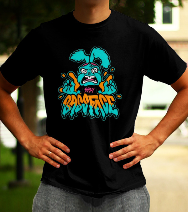 Sippy Bass Face Angry Cartoon Character With Blue And Orange Accents T-Shirt