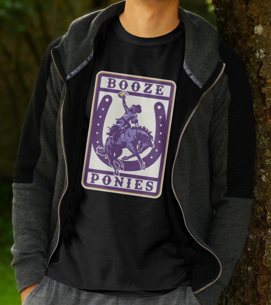 Booze Ponies Rodeo Rider With Horseshoe And Drink Cup T-Shirt