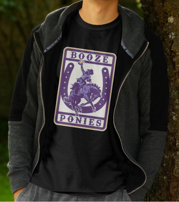 Booze Ponies Rodeo Rider With Horseshoe And Drink Cup T-Shirt