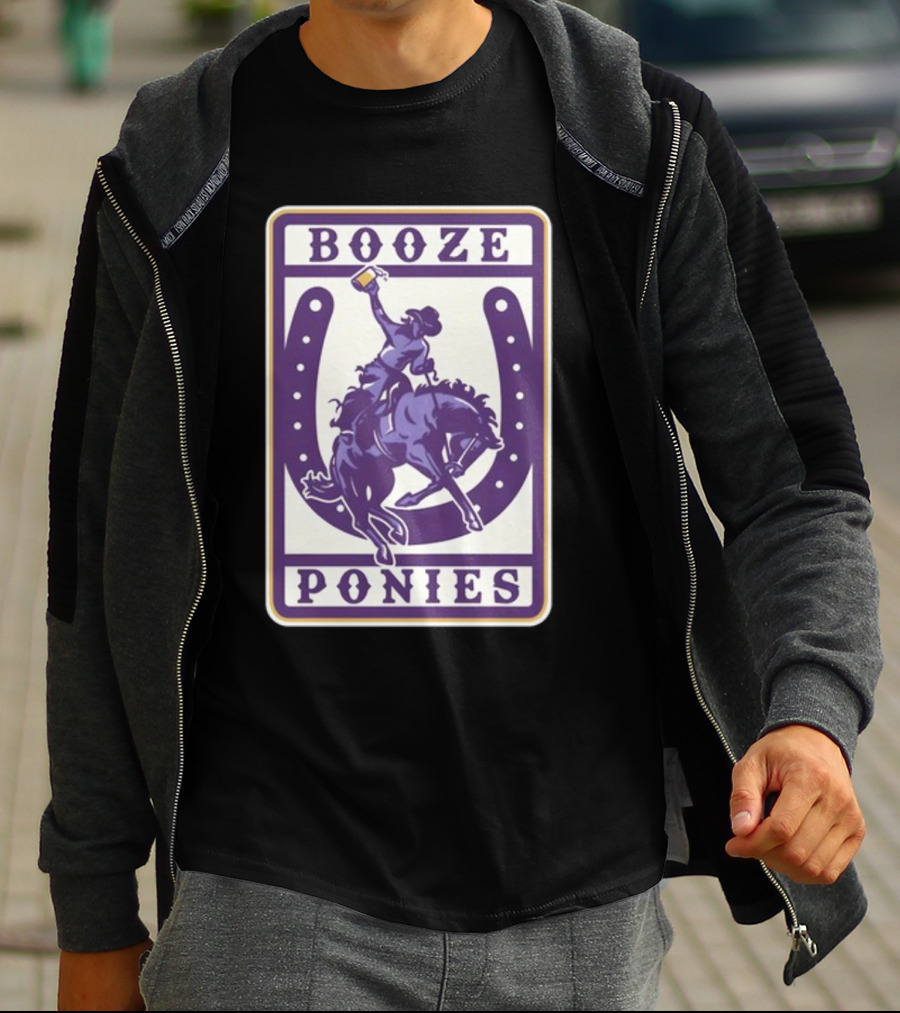 Booze Ponies Rodeo Rider With Horseshoe And Drink Cup T-Shirt