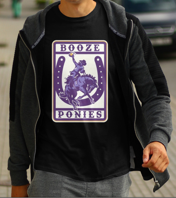 Booze Ponies Rodeo Rider With Horseshoe And Drink Cup T-Shirt