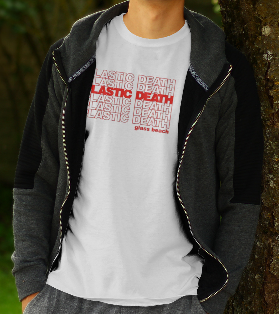 Plastic Death Glass Beach Repeated Text Ringer T-Shirt