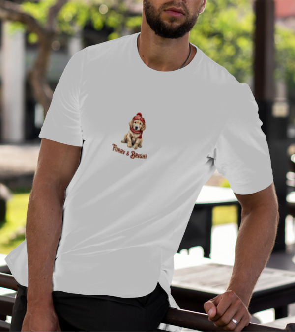 Furry And Bright Puppy In Winter Hat And Scarf T-Shirt