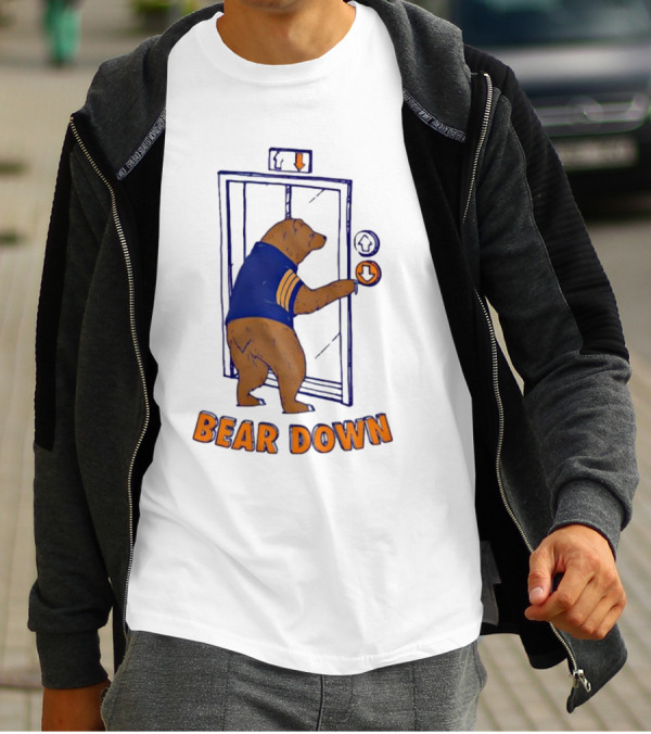 Bear Down Bear In Blue Jersey Pressing Elevator Button T-Shirt