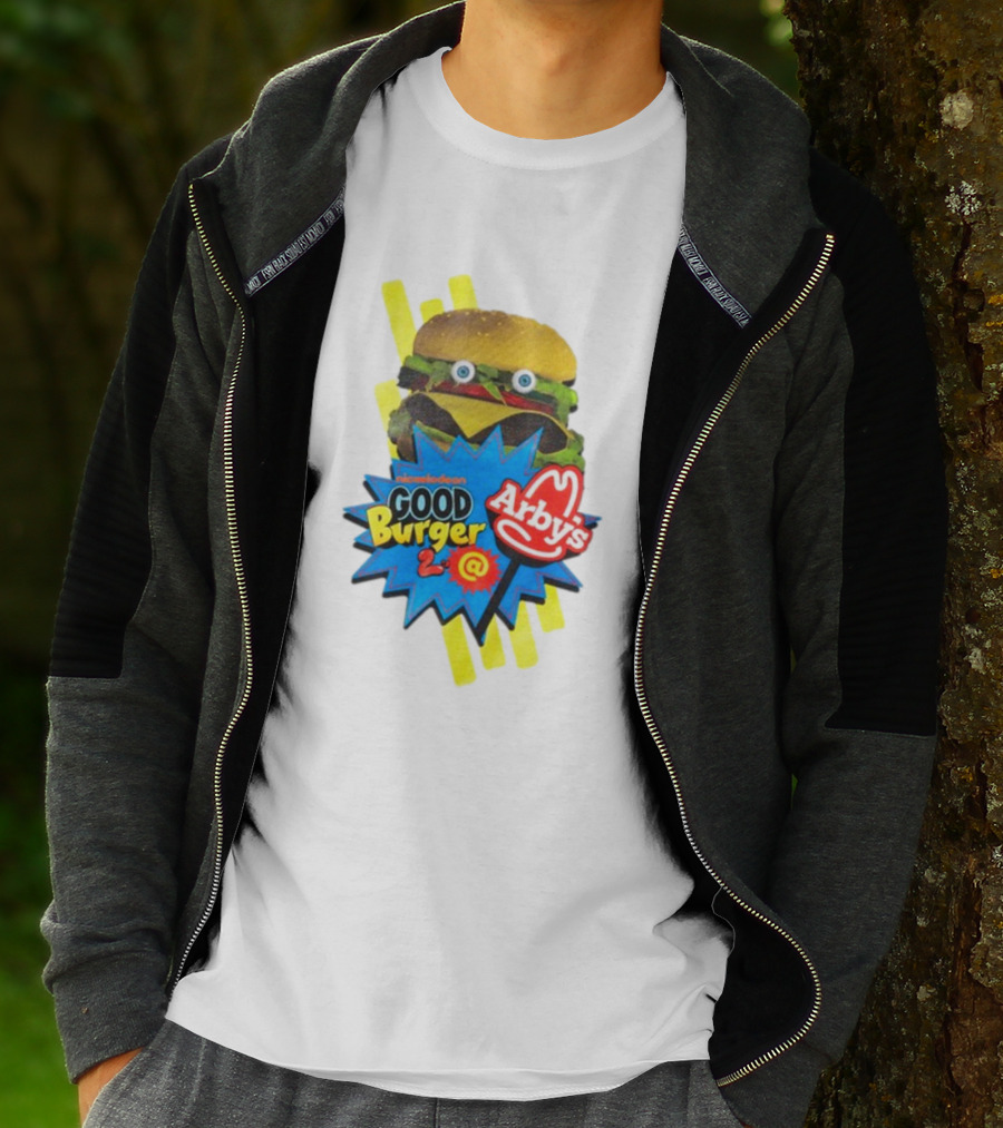 Nickelodeon Good Burger 2 Arby's Collaboration Burger With Eyeballs And Red Arby's T-Shirt