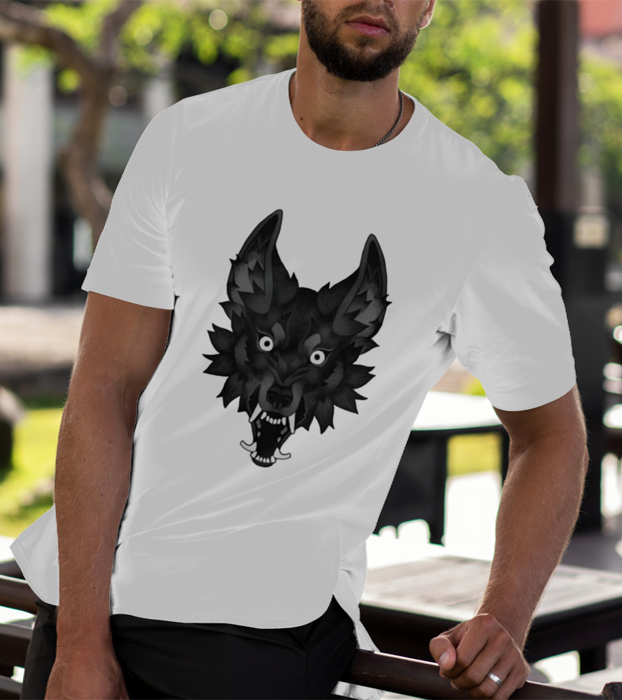 Snarling Wolf Head Monochrome T-Shirt