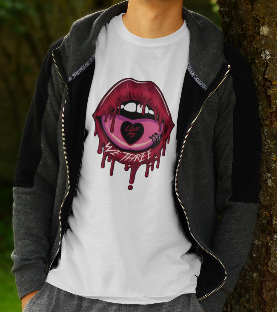We Three Love Me Dripping Lips Heart Tattoo T-Shirt