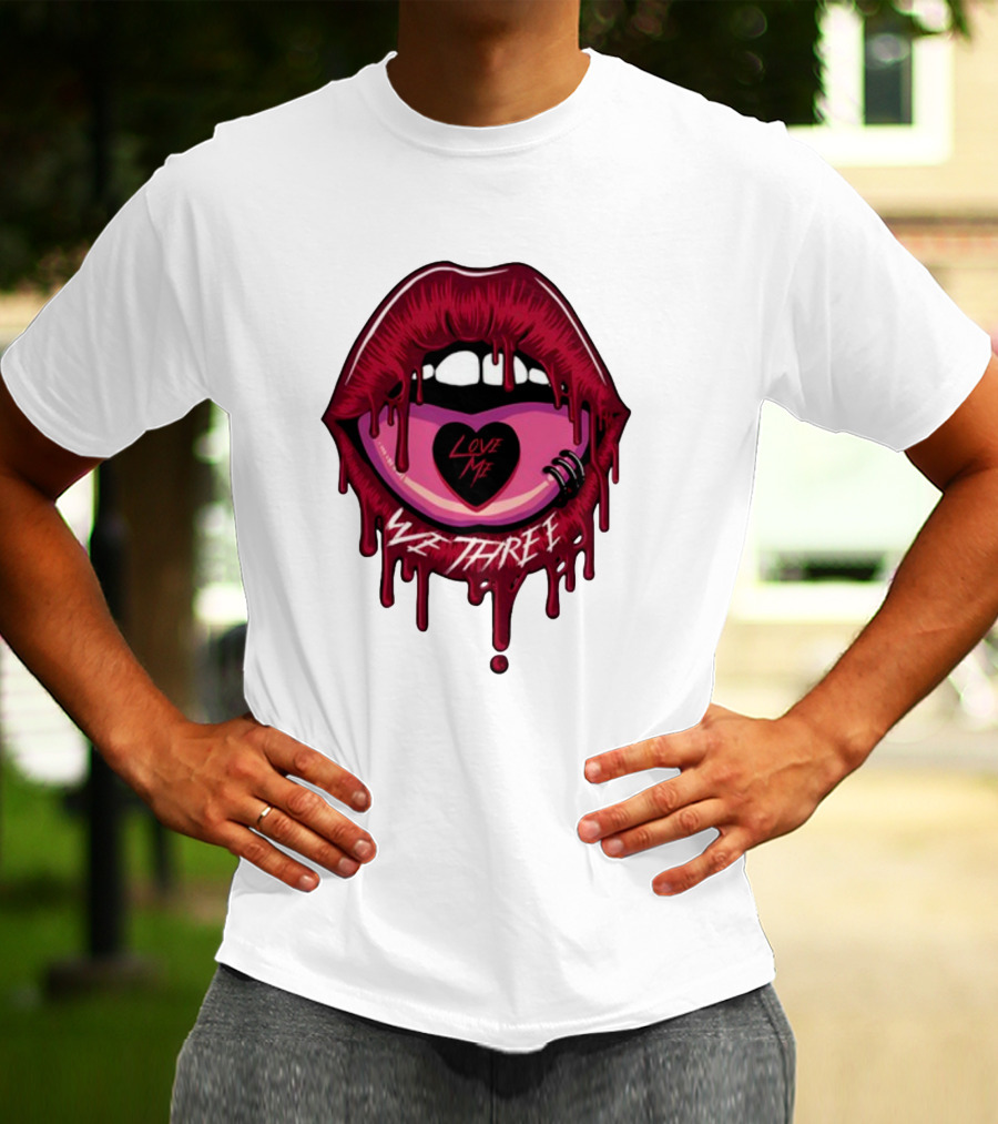 We Three Love Me Dripping Lips Heart Tattoo T-Shirt