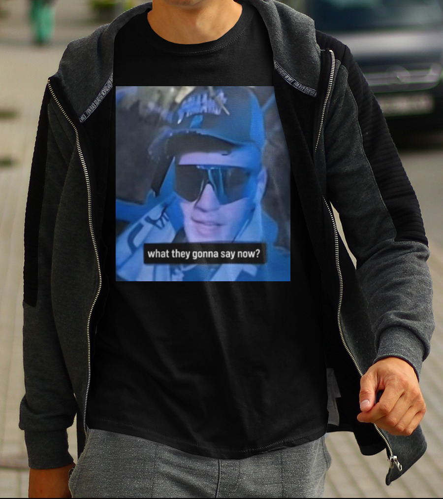 What They Gonna Say Now - Man In Sunglasses And Cap With Blue Tint T-Shirt