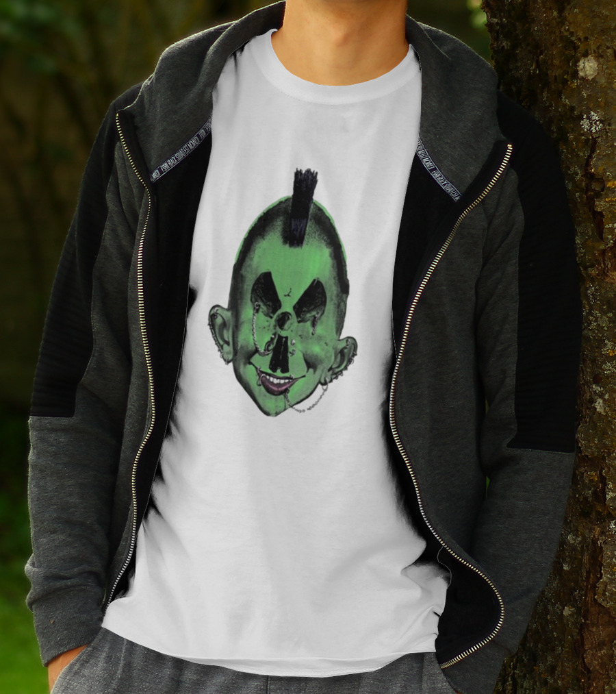 Willy Warhol Green Punk Face Mohawk Piercings T-Shirt