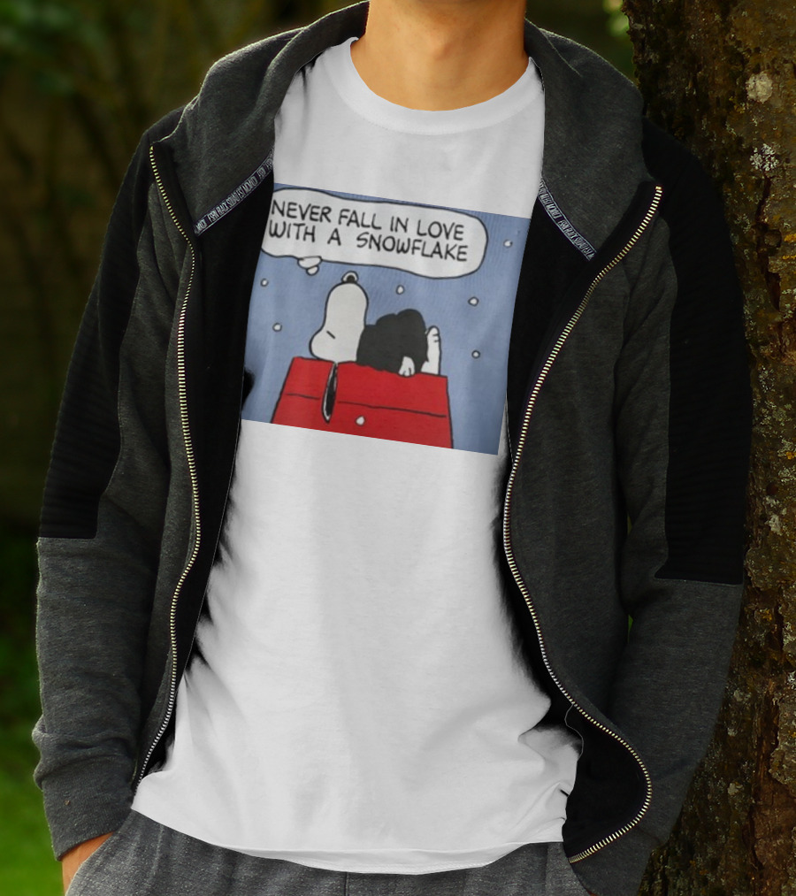Never Fall In Love With A Snowflake Snoopy On Doghouse With Thought Bubble T-Shirt