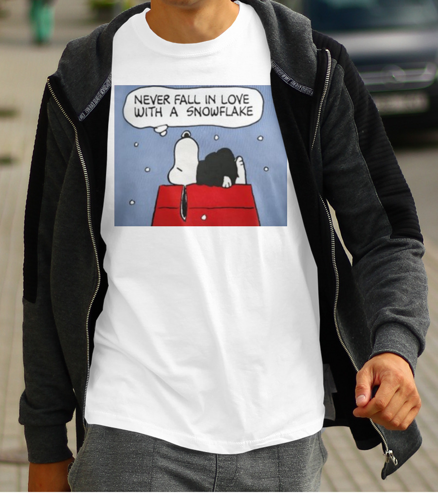 Never Fall In Love With A Snowflake Snoopy On Doghouse With Thought Bubble T-Shirt