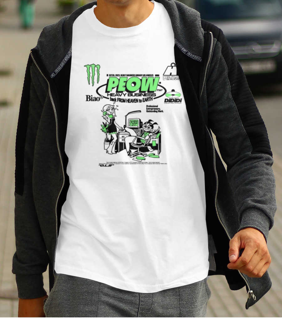 Monster Energy Peow Heavy Business Back From Heaven To Earth Heavy Manners Library Los Angeles DLB Biao Dididi T-Shirt