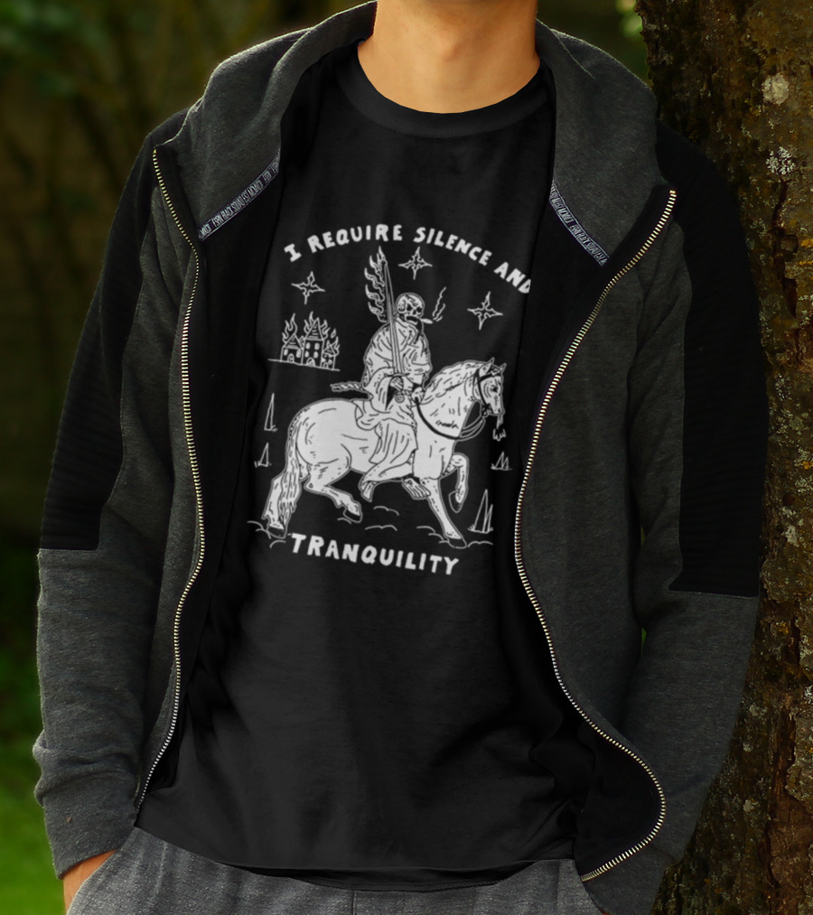 I Require Silence And Tranquility Grim Reaper On Horse With Burning Castle And Stars T-Shirt