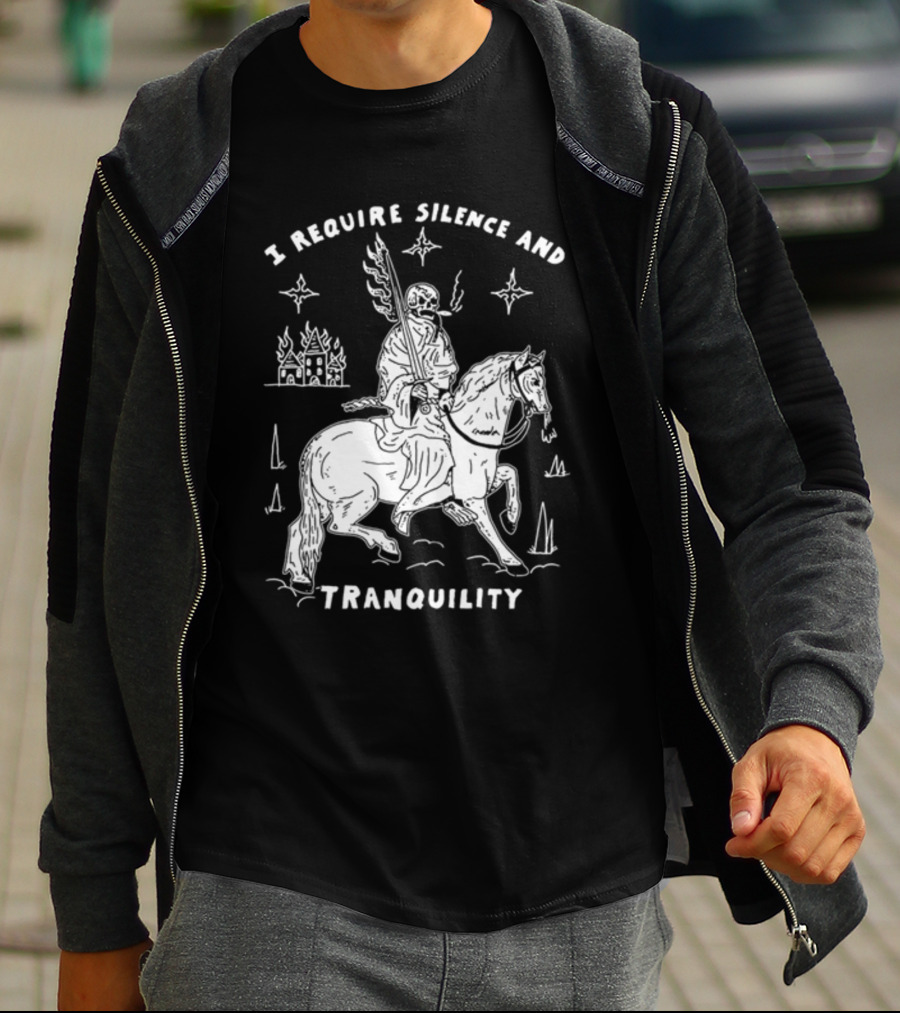 I Require Silence And Tranquility Grim Reaper On Horse With Burning Castle And Stars T-Shirt