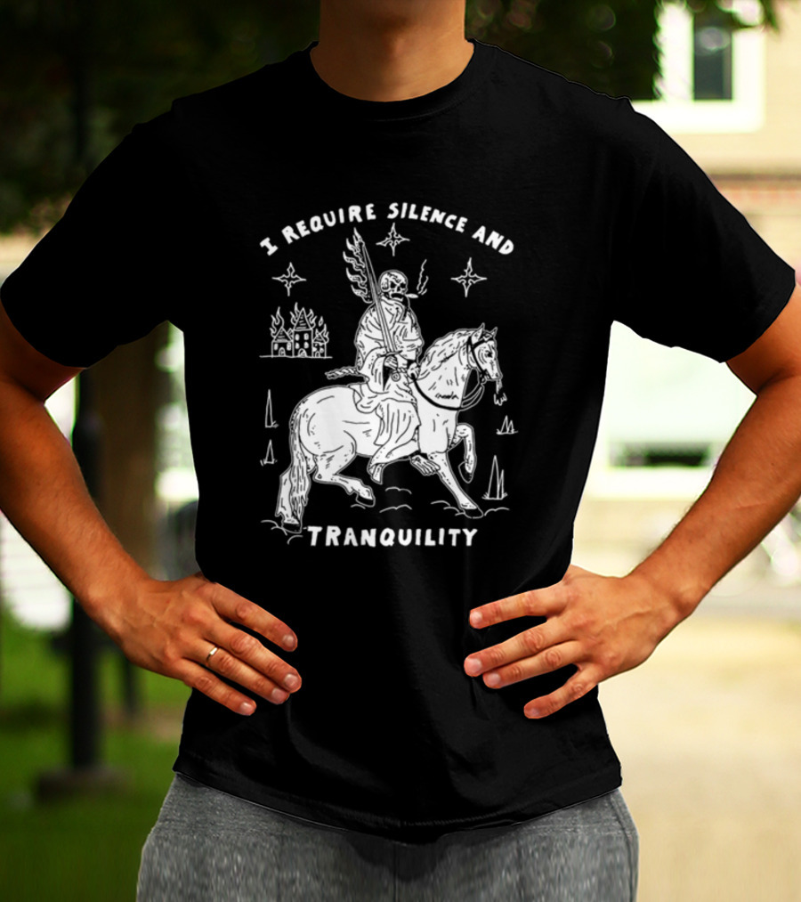 I Require Silence And Tranquility Grim Reaper On Horse With Burning Castle And Stars T-Shirt