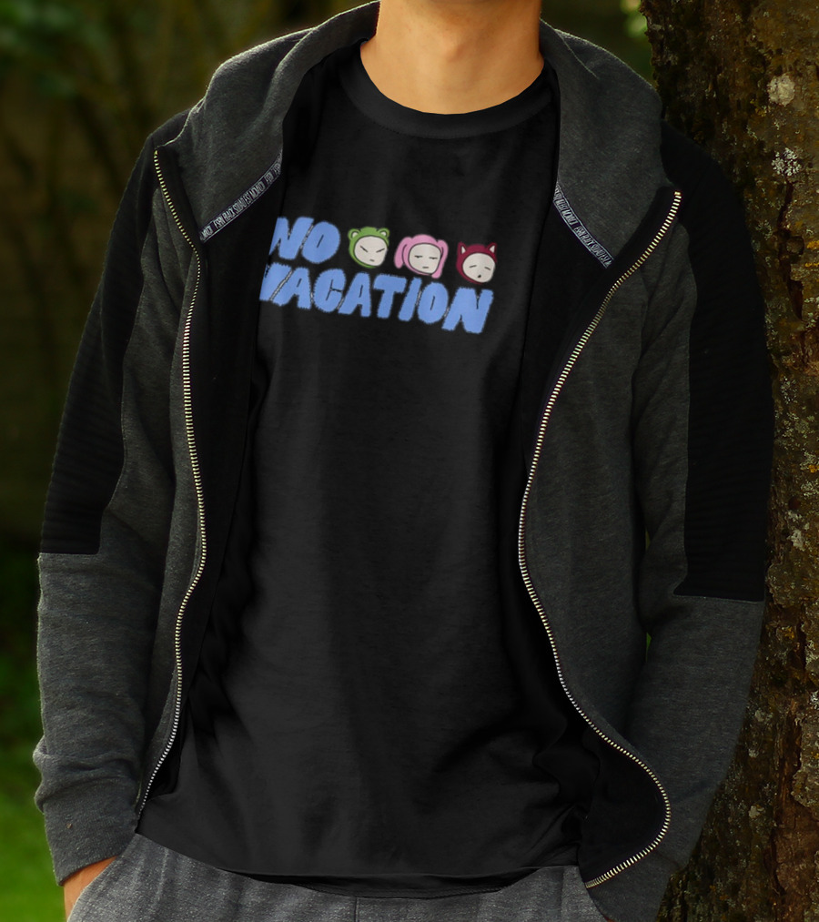 No Vacation Store Ivory No Vacation Text With Cartoon Faces T-Shirt