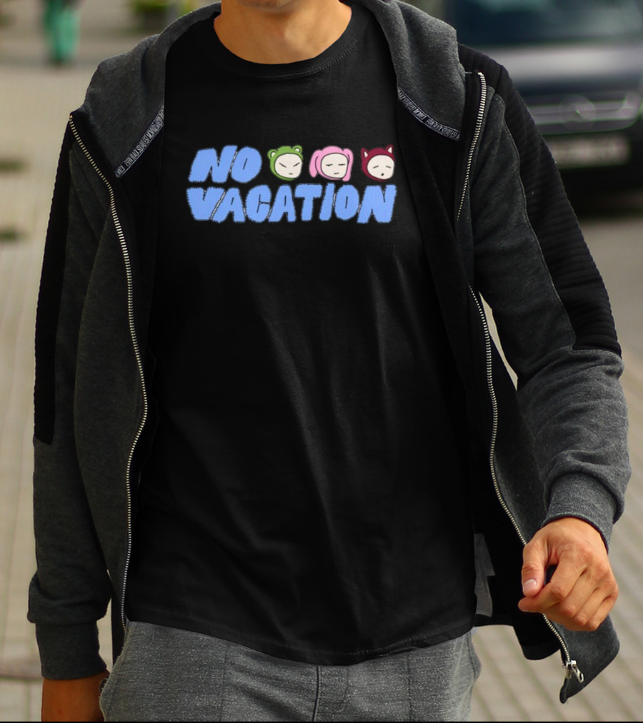 No Vacation Store Ivory No Vacation Text With Cartoon Faces T-Shirt