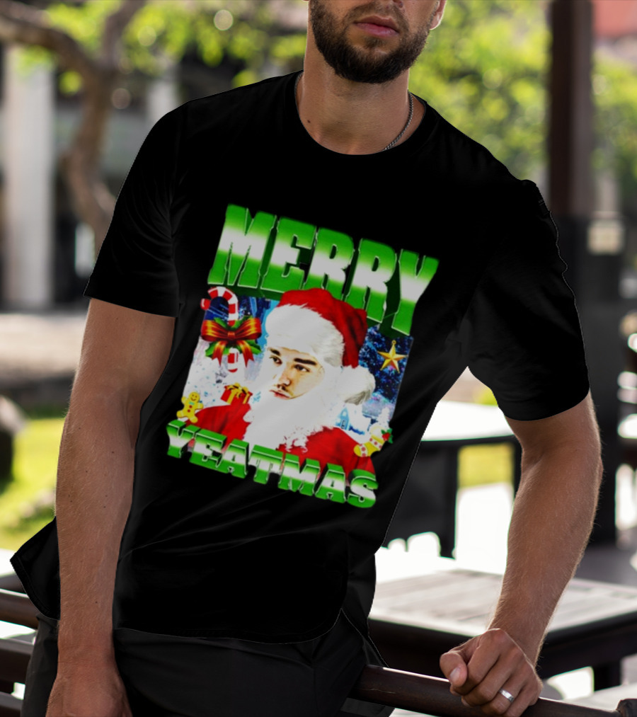 Memeabletees Merry Yeatmas Santa Claus Candy Canes And Snowflakes T-Shirt