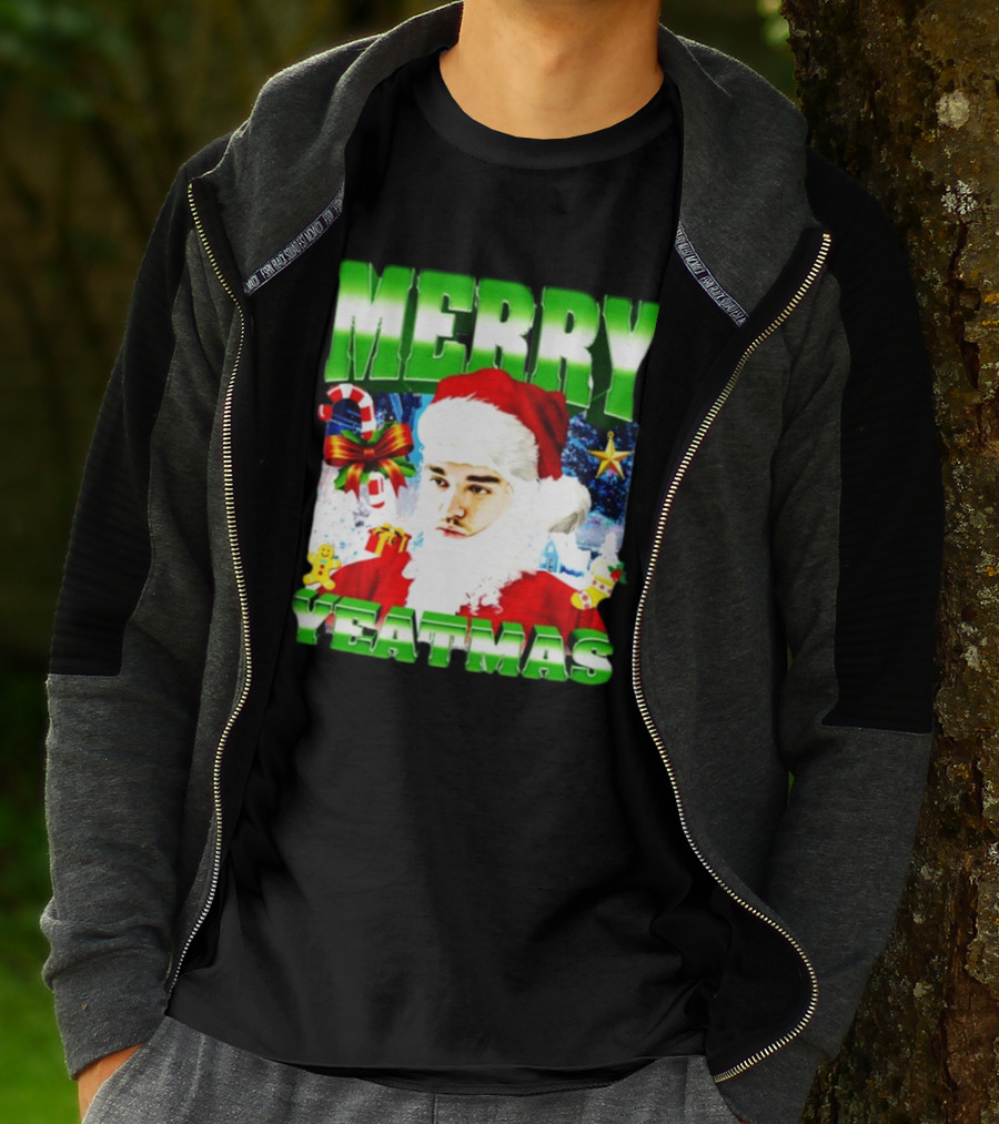 Memeabletees Merry Yeatmas Santa Claus Candy Canes And Snowflakes T-Shirt