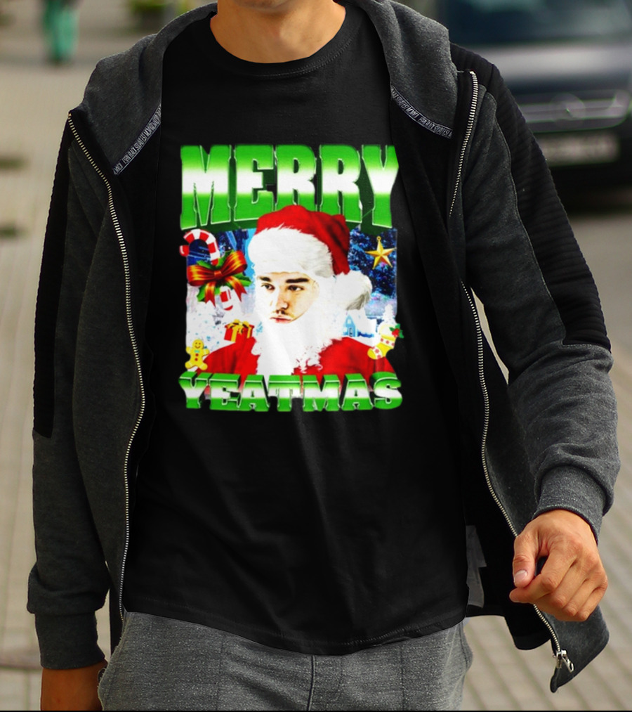 Memeabletees Merry Yeatmas Santa Claus Candy Canes And Snowflakes T-Shirt