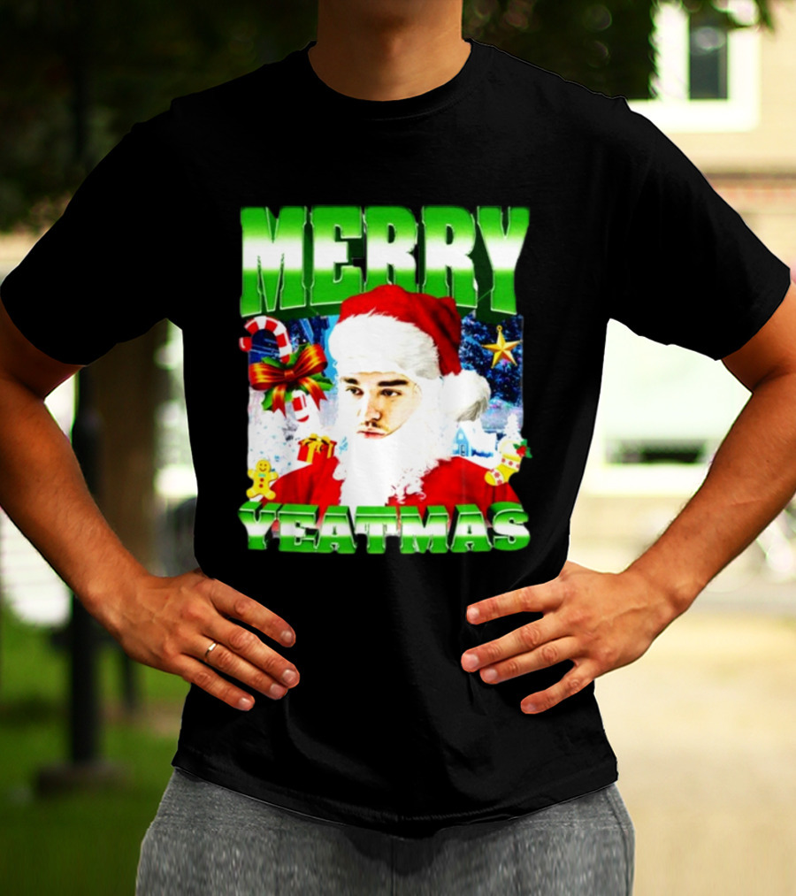 Memeabletees Merry Yeatmas Santa Claus Candy Canes And Snowflakes T-Shirt