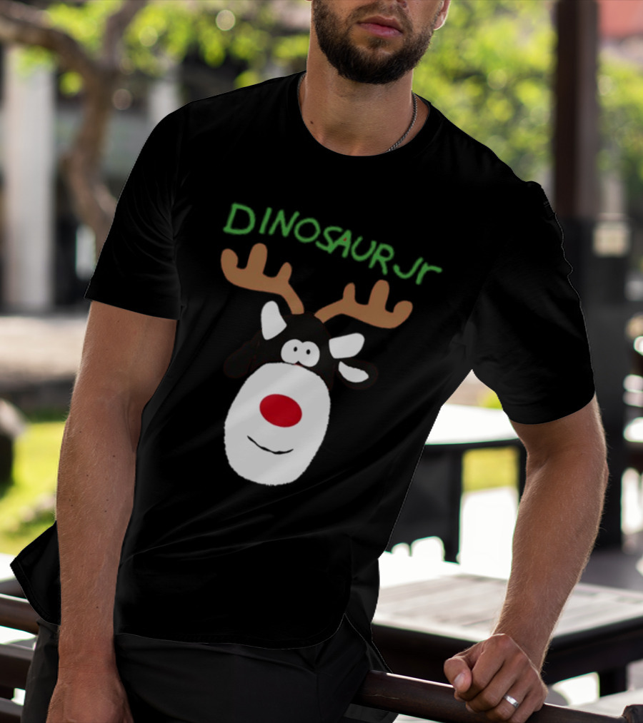 Dinosaur Jr Reindeer With Red Nose And Antlers T-Shirt