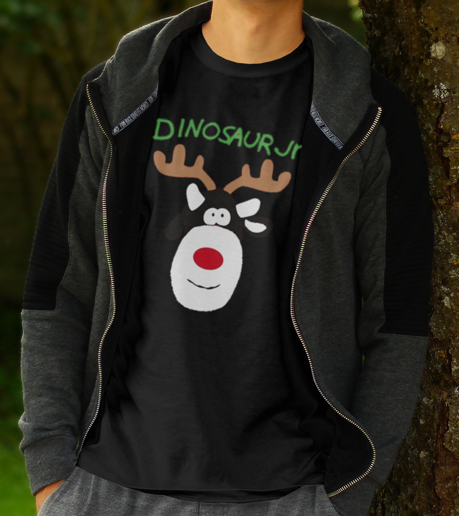 Dinosaur Jr Reindeer With Red Nose And Antlers T-Shirt