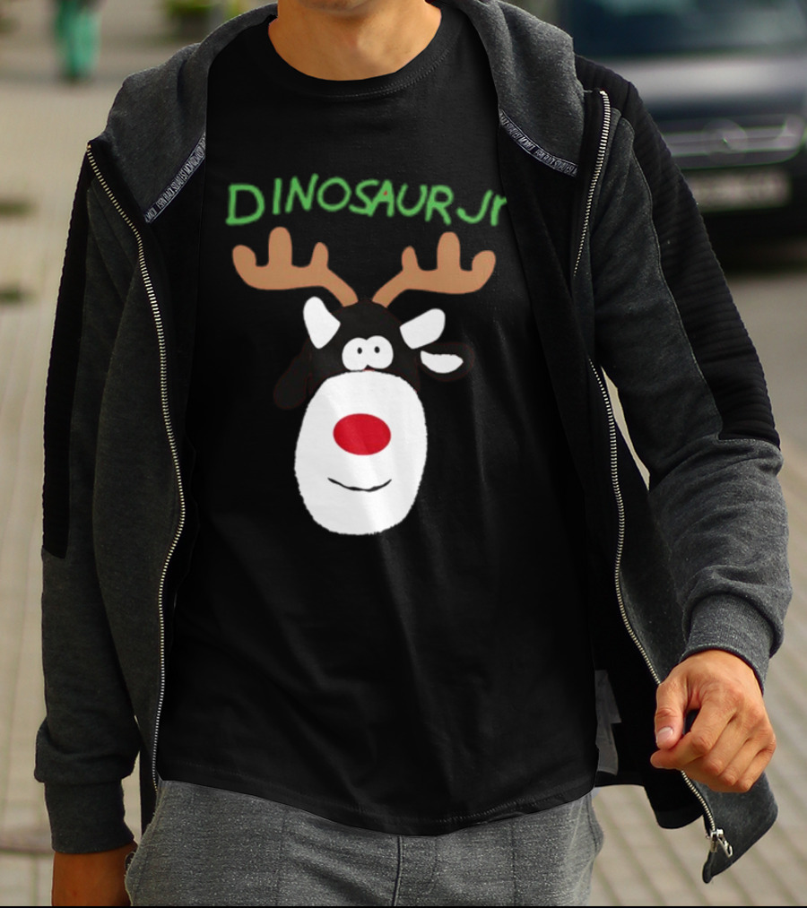 Dinosaur Jr Reindeer With Red Nose And Antlers T-Shirt