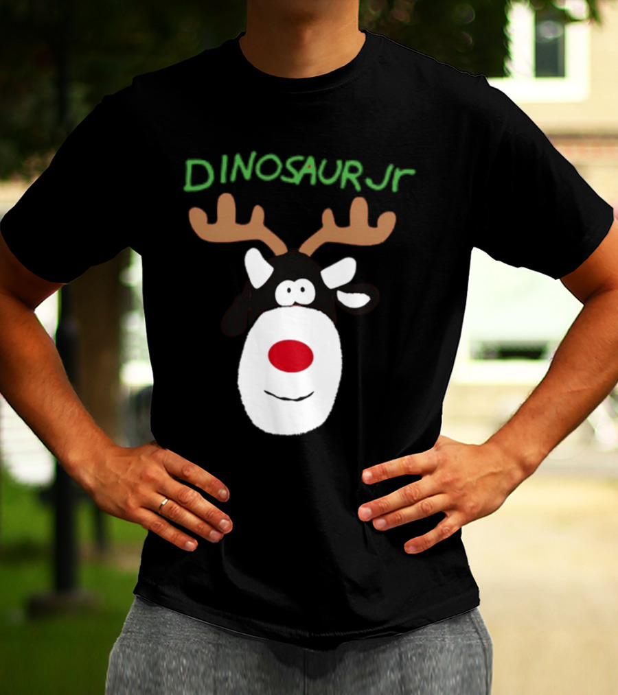 Dinosaur Jr Reindeer With Red Nose And Antlers T-Shirt