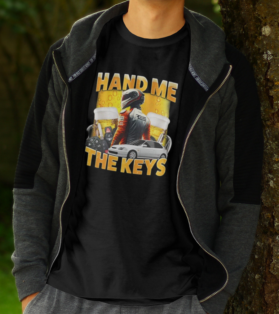 Dippytees Hand Me The Keys Racing Helmet Car Beers T-Shirt