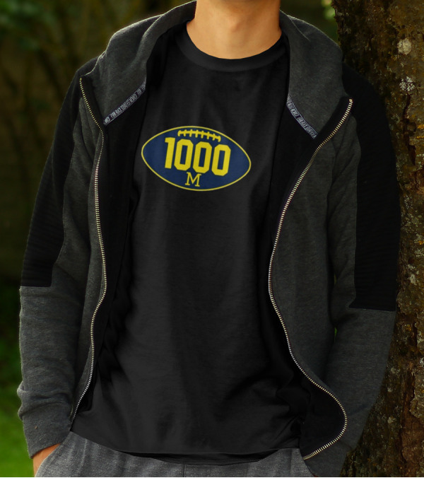 Mden Michigan 1000 Wins Football M Logo Oval T-Shirt