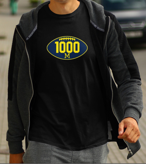 Mden Michigan 1000 Wins Football M Logo Oval T-Shirt