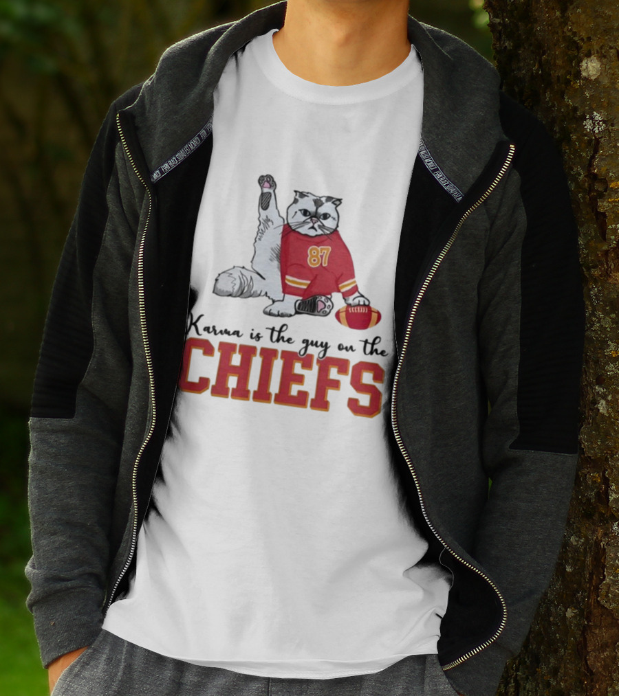 Karma Is The Guy On The Chiefs 87 Cat Football T-Shirt