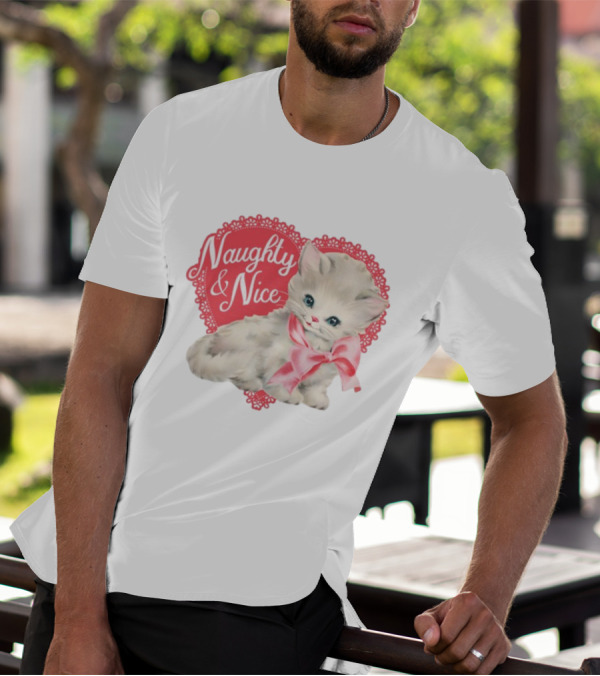 Nessa Barrett Store Naughty And Nice Kitten Heart Bow T-Shirt