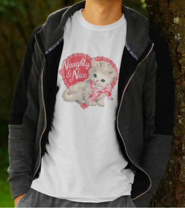 Nessa Barrett Store Naughty And Nice Kitten Heart Bow T-Shirt
